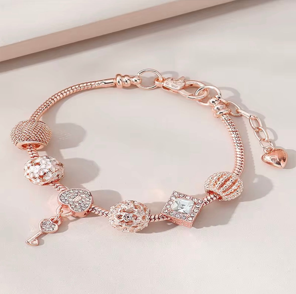 Elegant Rose Gold Key Charm Bracelet