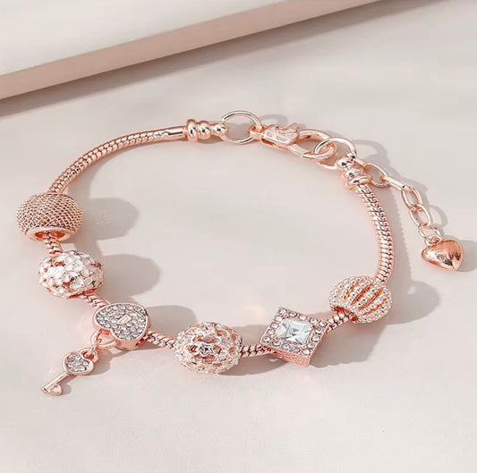 Elegant Rose Gold Key Charm Bracelet