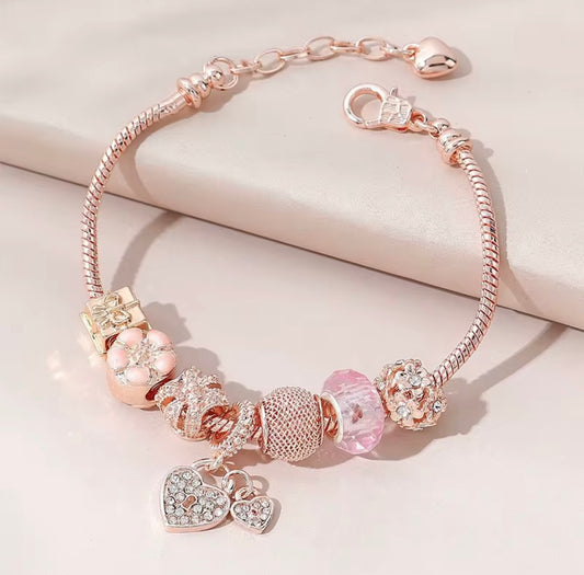 Rose Gold Heart Charm Bracelet